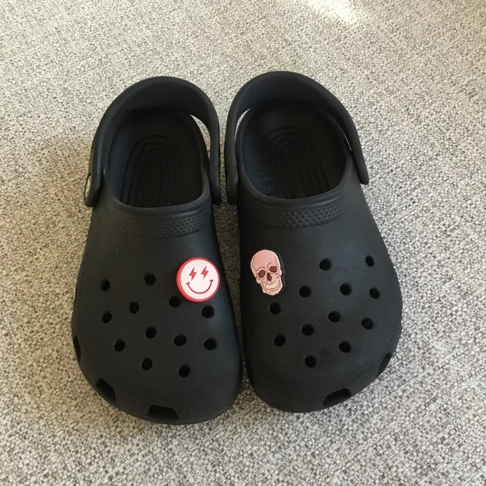 CROCS Kids Black Clog Sandals with Decorative Charms